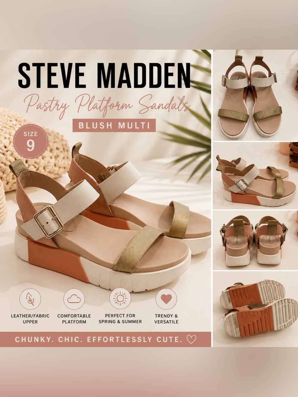 Steve Madden Pastry Blush Multi Platform Sandals Size 9